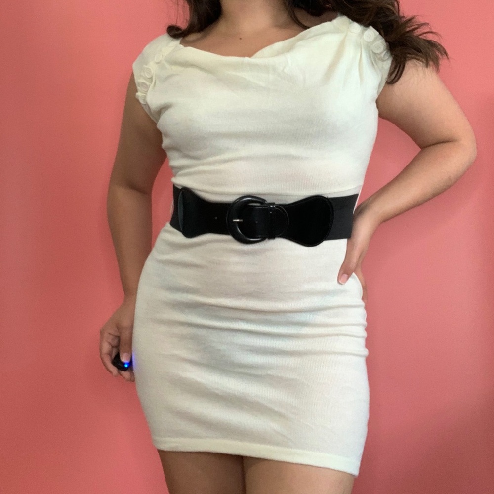 White Shirt Mini Dress With Belt Buckle
